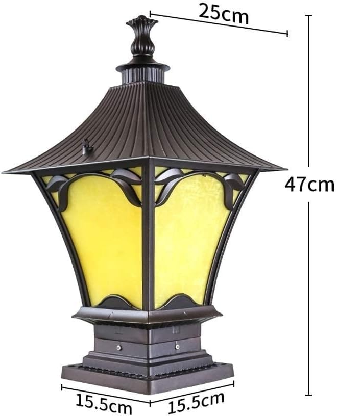 47 cm Vintage Retro Outdoor Waterproof E27 Pillar Lantern Rustproof Aluminium Metal Villa Patio Garden Fence Column Lamp Glass Shade Terrace Pavilion Fence Table