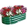 Galvanized Steel Raised Garden Bed Large Outdoor Oval Metal Planter Box Big Flower Plant pots for Patio Backyard Porch Deck Planting Flowers Vegetables and Herbs 1 Green