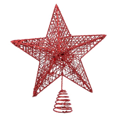 Christmas Mini Red Star Topper - Glitter Five-Pointed Star Xmas Tree Treetop Decoration