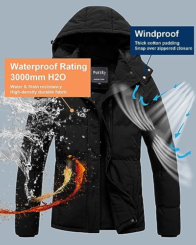 Pursky Women's Warm Winter Thicken Coat Waterproof Cropped Jackets Parka With Removable Hood4