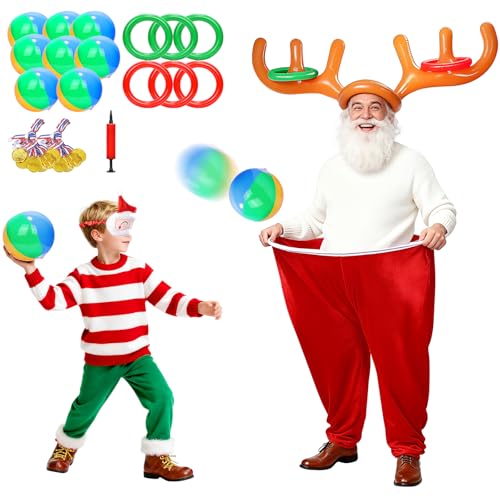 Granny Pants Christmas Party Games for Kids Adults, Christmas Game for Family Party, Inflatable Reindeer Antler Ring Toss, Santa Granny Pants Toss, Holiday Carnival Outdoor Indoor Party Activity