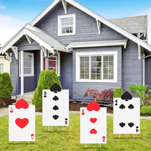4 Pcs Wonderland Party Decoration Large Queen's Soldiers Poker Yard Signs with Stakes Trick or Treat Party Decor Wonderland Lawn Garden Signs for Halloween Outdoor Decor