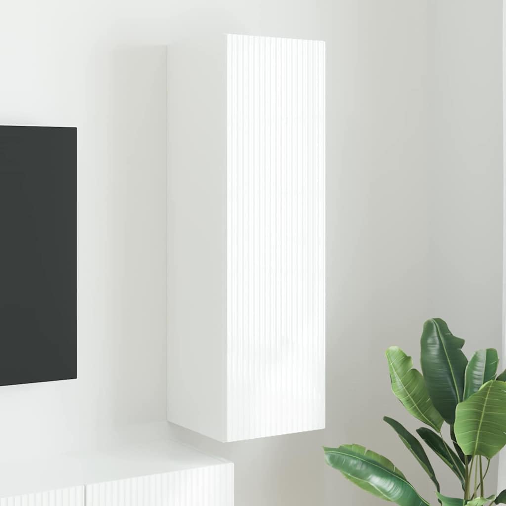 Mobile da parete per TV, in legno bianco, con 1 porta oscillante a 90°, 3 ripiani, 30 x 31 x 100 cm, moderna credenza per soggiorno e console multimediale per riporre oggetti e gestione dei