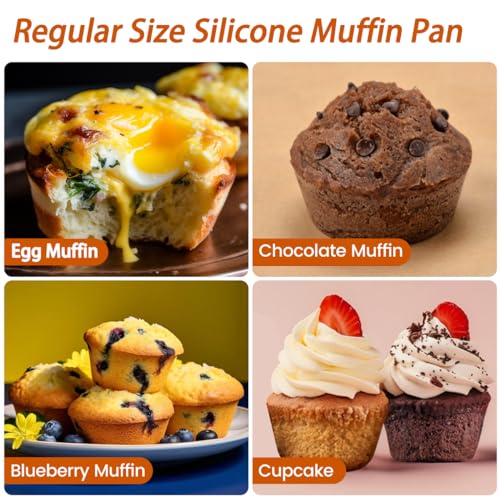 Image of CAKETIME Silicone Muffin Pan- 24 Cups Mini Muffin Pan, Regular 12 Cups Cupcake Pan, 12 Cups Mini Loaf Pan Bakeware Sets