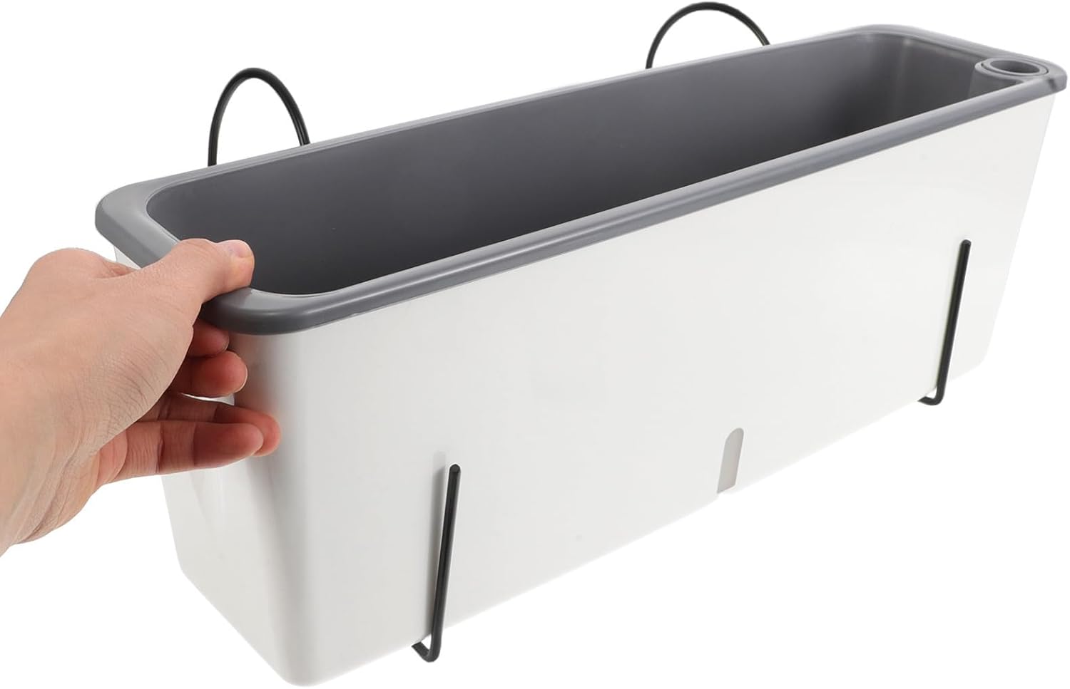 Rectangular Window Box Planter with Hanging Holder Set, Plastic Vegetable Herb Garden Planter for Windowsill, Self-Watering Long Flower Pot with Drainage, Indoor Outdoor Use