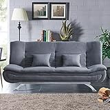 INMOZATA Linen Sofa Bed 3 Seater Sofa 188cm Bed Settee Click Clack Sofabed Convertible Sofa Couch with Chrome Legs and Two Pillows Support Leg for Living Room/Guest Room/Office (Grey) - Image 5
