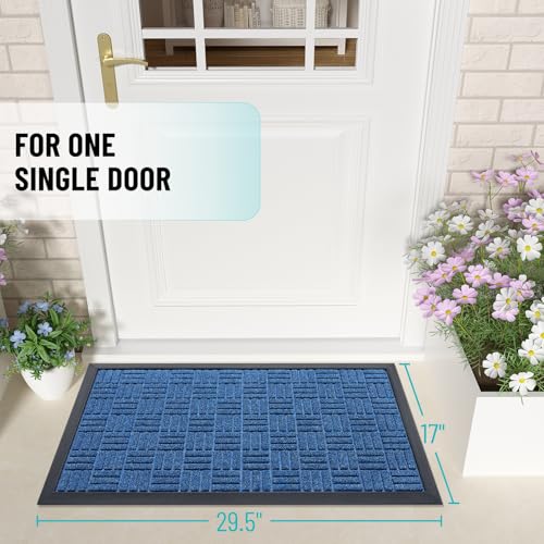 Image of OLANLY Front Door Mat Outside Entrance 29.5x17, Absorbent, Heavy Duty Sturdy Natural Rubber Doormat Indoor Outdoor, Non-Slip, Stain and Fade Resistant, Low Profile Floor Mat for Entryway, Ocean Blue