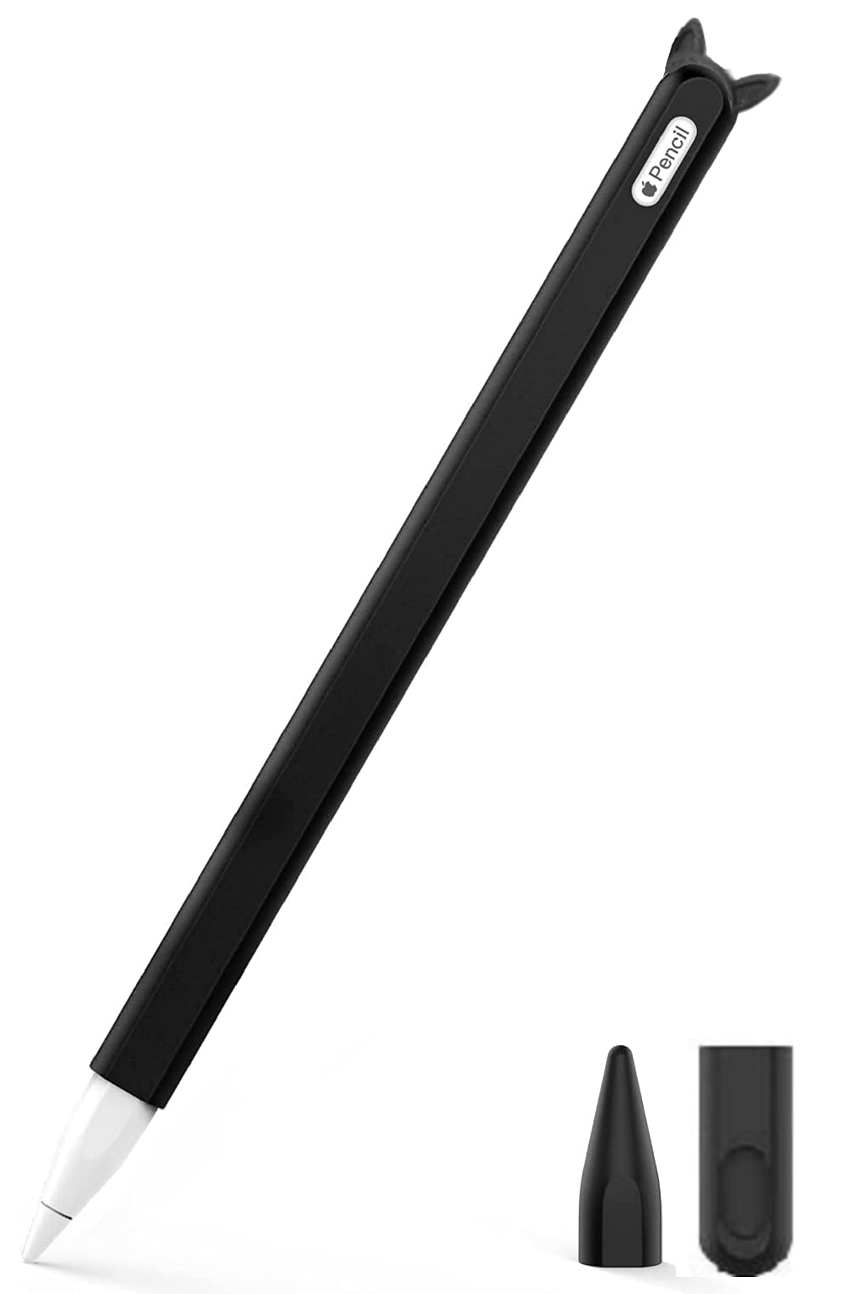 Meyaar Cute Ear Case Silicone Skin Cover for Apple Pencil 2nd Generation, and Protective Nib Cover Accessories Compatible with iPad Pro 11 12.9 inch, (Black)