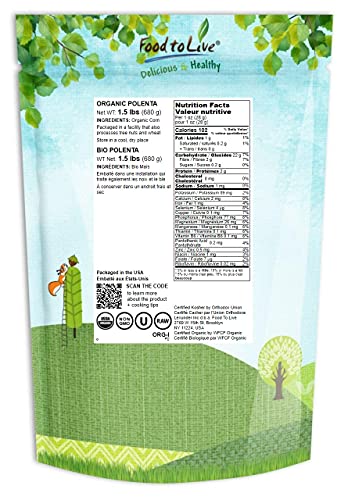 Organic Polenta, 1.5 Pounds - Non-Gmo Yellow Corn Grits, Ground Cornmeal, Quick Cooking, Vegan, Kosher, Bulk, Great For Hot Cereal And Porridge. Low Sodium, Milled Maize, Corn Meal, Made In Usa #TOP1