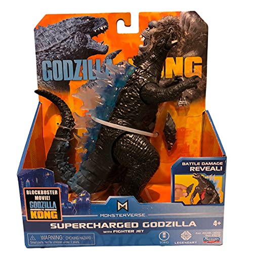 Monsterverse Godzilla vs Kong Supercharged Godzilla with Fighter Jet, King Kong Toy Action Figure