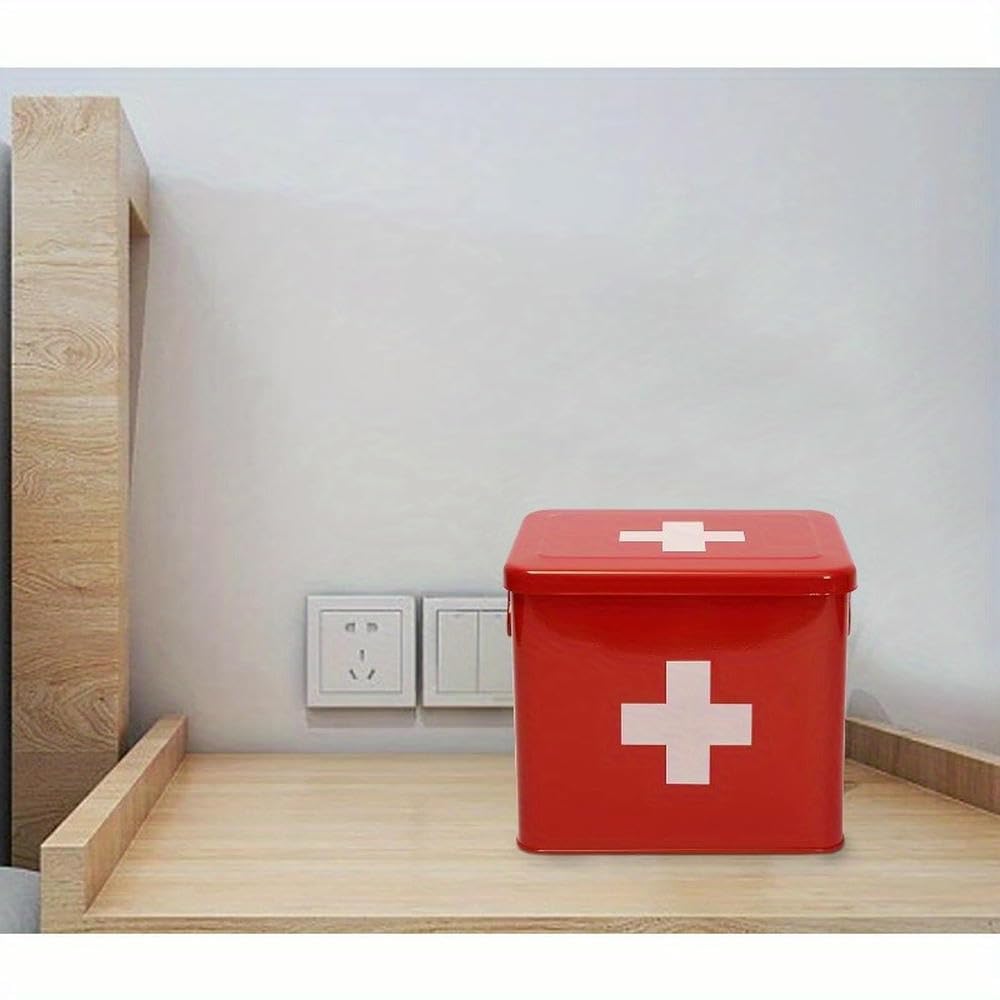 NYSDM - Kit compacto de primeros auxilios de 2 niveles con bandeja extraíble, contenedor de almacenamiento de medicamentos, ungüento para quemaduras, kit de primeros auxilios de emergencia para el