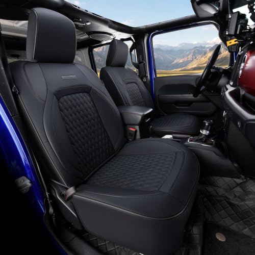 Image of Coverado Seat Covers for Jeep Wrangler, Black Front Waterproof Leather Car Automotive Seat Covers for Trucks Cushion, Wrangler JL Accessories Custom Fit for 2018-2026 Jeep Wrangler 4 Door