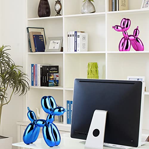 Suruim Shiny Electroplating Balloon Dog Statue Collectible Figurines Art Sculpture Animals Figurine Resin Crafts Living Room Desktop Home Decor Ornament Decorations Modern (Blue,9..8 * 9.8 * 3.6In) #TOP2
