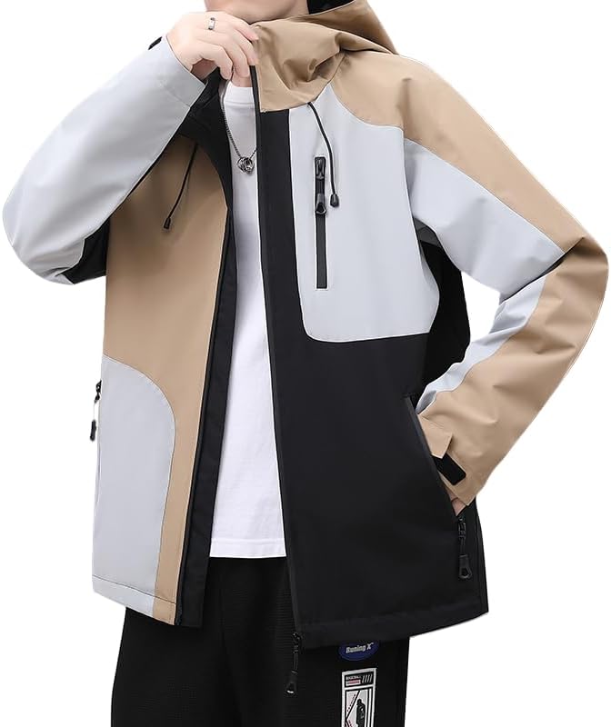 Men's patch jacket, full zipper windbreaker, retro school team jacket, hooded windbreaker