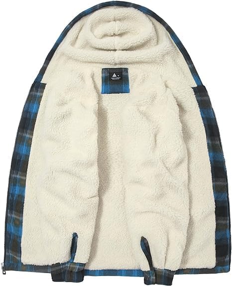 Image of ZITY Men's Flannel Hooded Jacket Fleece Sherpa Lined Plaid Shirts Jackets Zip Up Sweatshirt Hoodies for Men with 4 Pockets