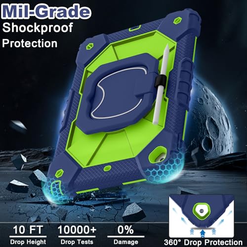 Image of WESOROL Case for iPad 9th Generation 10.2 Inch Tablet Case Military Grade Shockproof Cover for iPad 9th /8th /7th Gen Cases with Rotating Stand Screen Protector Pencil Holder,Navy Green