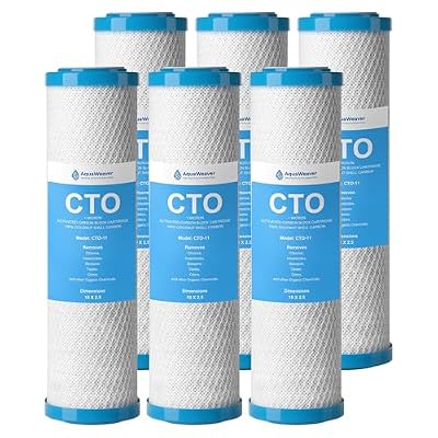 AquaWeaver 1 Micron 10" x 2.5" Whole House CTO Carbon Water Filter Cartridge, Compatible with DuPont WFPFC8002, GE FXWTC, Culligan D-10A, Pentek CBC-10 & More, 6-Pack
