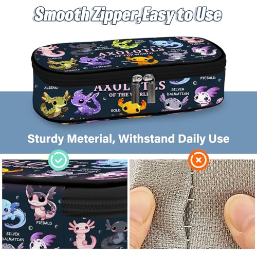 Image of Axolotl Pencil Case, Pencil Case For Boys Kids, Salamander Pen Box For School, Large Capacity School Supplies, Desk Organizer Office Business, Colorful Gifts Pen Box