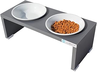 Comedouro Bebedouro Elevado Duplo Pet modelo Nick - Porcelana (Cinza)  