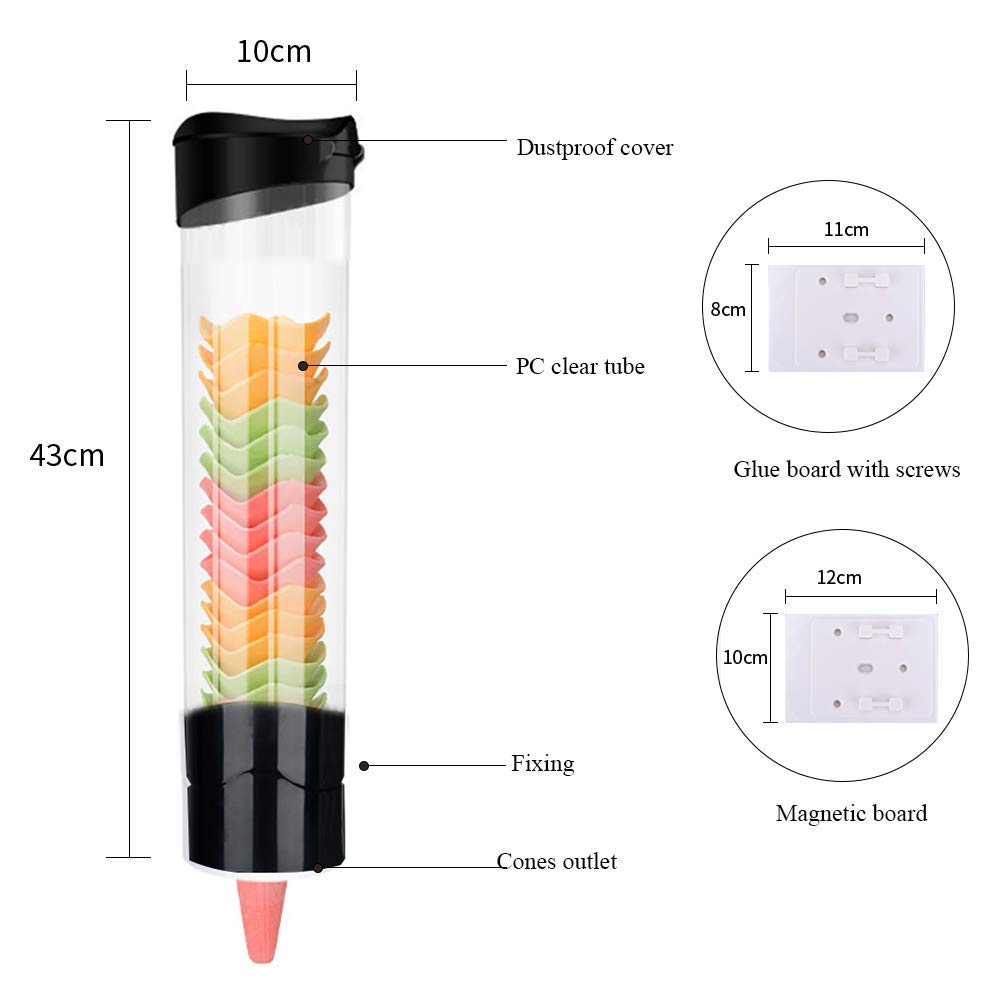 KUNHEWUHUA Distributeur de cône de crème glacée 17 "Lx4"Dia Tube en plastique transparent avec joint noir