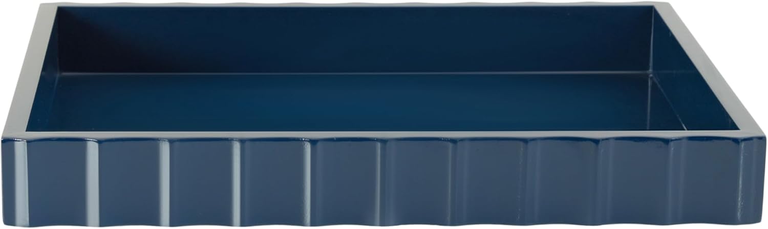 Kate and Laurel Lissi Decorative Rectangle Tray with Wavy Design, 16 x 12, Navy Blue, Modern Scalloped Serving Tray for Coffee Table Ottoman, Dining Table, or Entryway Catch-All Tray