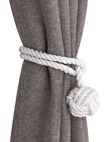 Home Queen 2P-TIEBACK-BALL-1-WHITE Curtain Tiebacks Hand Knitting Cord Rope Holdbacks thumb #2