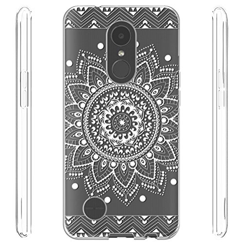 Sunrive Funda para LG K10 2017, TPU Slim Fit Funda Gel Transparente Carcasa Case Bumper de Impactos y Anti-Arañazos Espalda Cover(TPU Flor Blanco 1) + 1 x Lápiz óptico