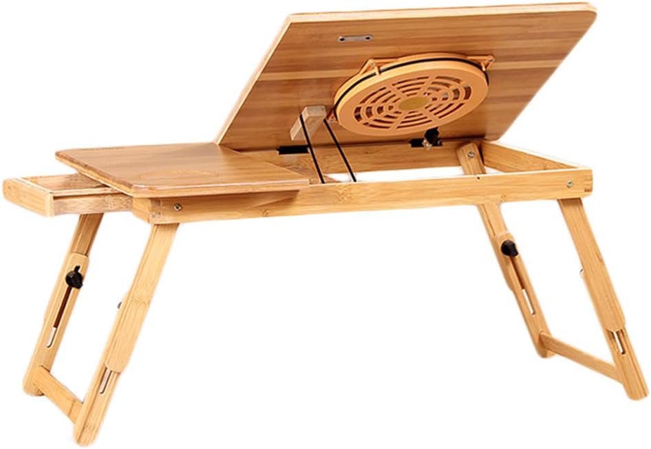 HAIPENG Bandeja Cama Mesa Ordenador Plegable con Ventilador USB Escritorio Portátil con Cajón Bambú Ajustable Altura Natural, 55x34cm, 2 Estilos (Color : B)