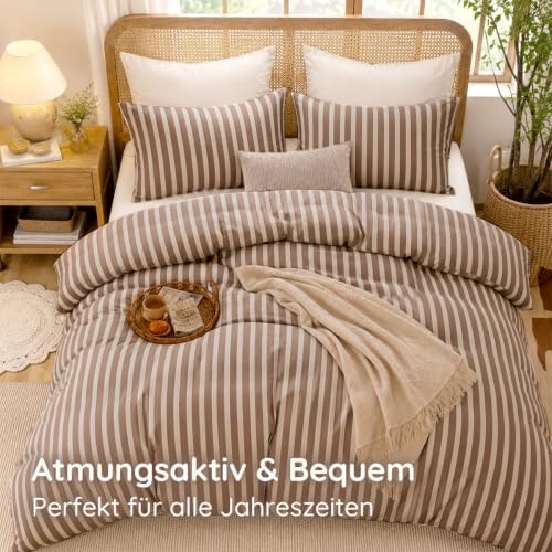 Lanqinglv Bettwäsche 135x200 Braun Gestreift,ÖKO-TEX Zertifiziert – Ansicht 5