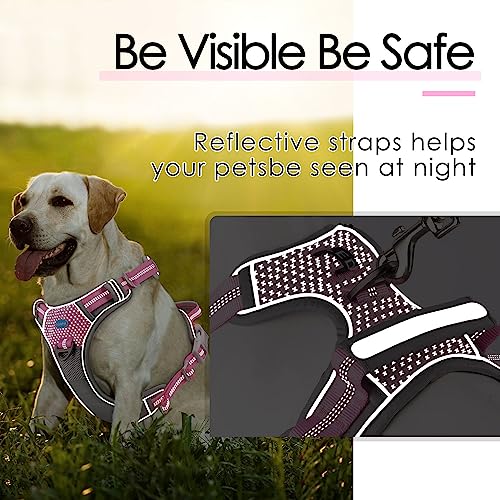 ThinkPet Anti Zug Hundegeschirr mit Griff - Verstellbar, Reflektierend, Atmungsaktiv, Gepolstert (M, Leuchtend Rosa)