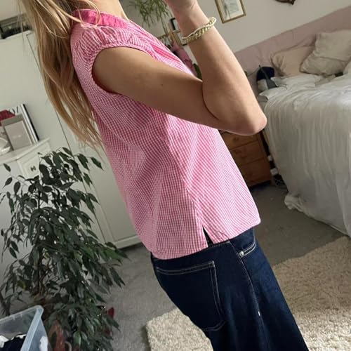 Image of Y2k Girls Vintage Coquette Button Down Shirt Women Short Sleeve V-Neck Slim Fitted T-Shirt Cute Blouse Crop Top