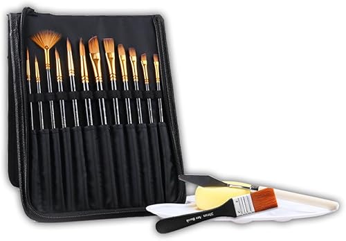 Artist Paint Brush Set of 17- Nylon Hair and 12 Different Sizes for Acrylic, Oil, Watercolor and Gouache Painting, 17pcs Paint Brushes with Extra