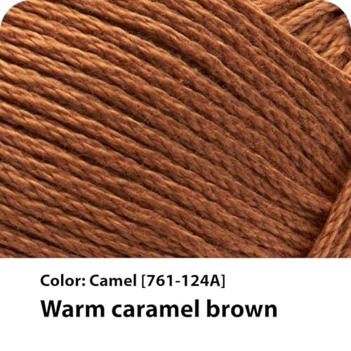 Image of Lion Brand 24 /7 Cotton Yarn, Lightweight Yarn for Knitting, Crocheting, and Crafts, Camel, 3 Pack | Light Worsted 100% Mercerized Cotton Yarn for Crochet, Knitting, Craft, 185 Yards of Natural Fiber for Tees, Bags, Dishcloths