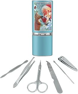 Christmas Holiday New Fawn Deer and Santa Stainless Steel Manicure Pedicure Grooming Beauty Care Travel Kit