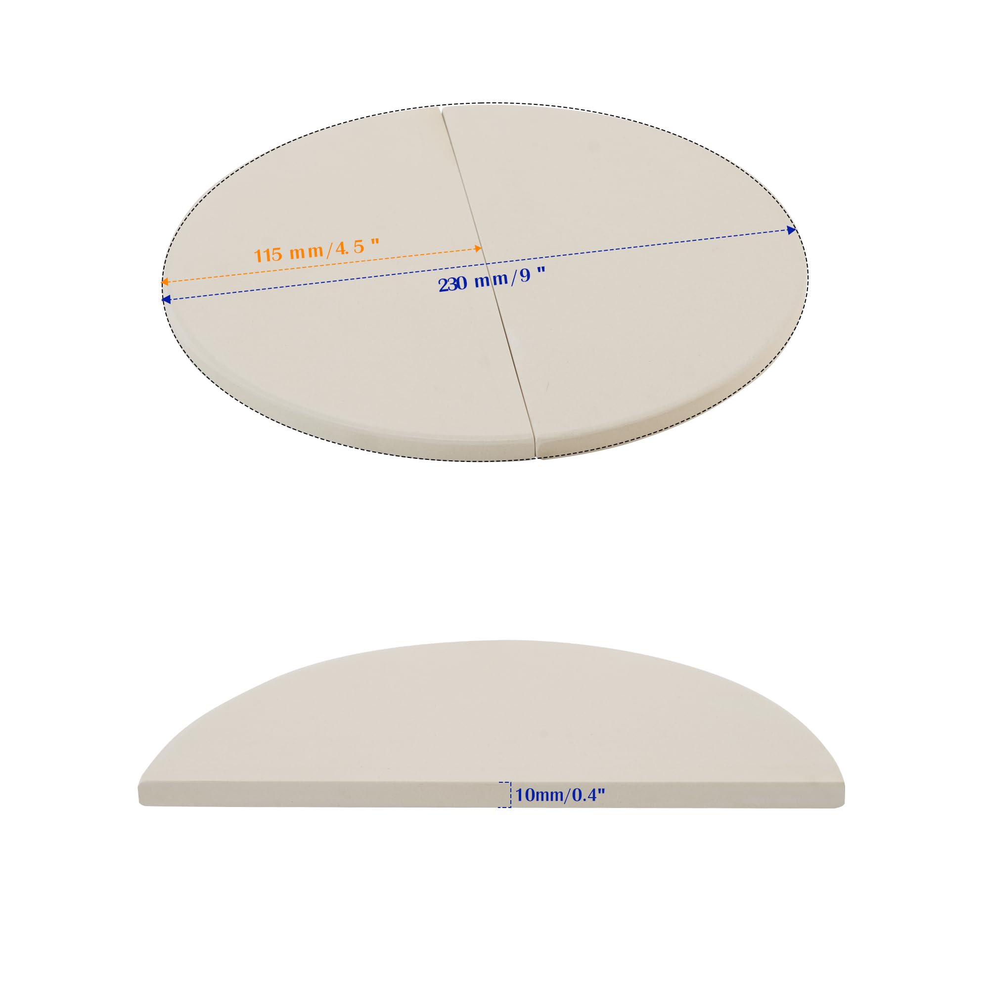 AUPLEX Half Moon Pizza Stone for Oven and Grill, 2PCS Heavy Duty Cordierite Pizza Baking Stone Ceramic Cooking Pan Heat Deflector Plates Setter for Indoor outdoor (DIA-9