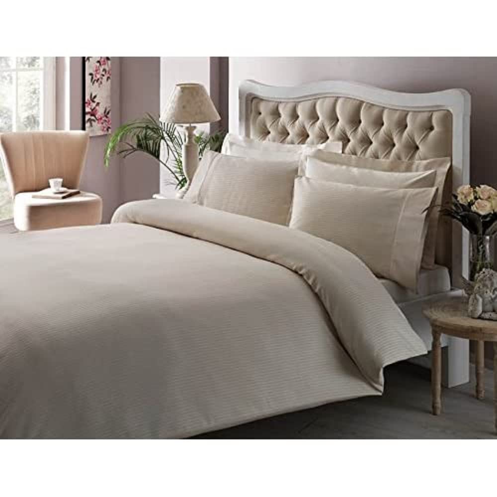 Taç Premium Basic Krem Stripe Çift Kişilik Nevresim Takımı