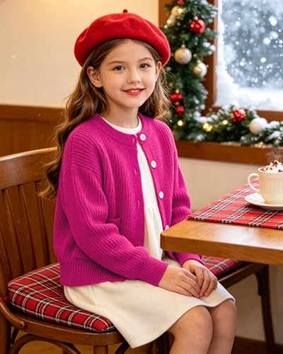 Image of Girls Cardigan Chunky Knit Uniform Sweater with Pockets 5-14Y