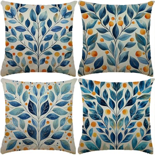 Funda Cojin Blanco Paquete de 4 65x65cm flor Cojines para Sofa Fundas de Cojín Cuadradas Fundas de cojín de Lino con de dos Caras Estampado para Sofá Sala de Estar Dormitorio Festival Regalo XW-164