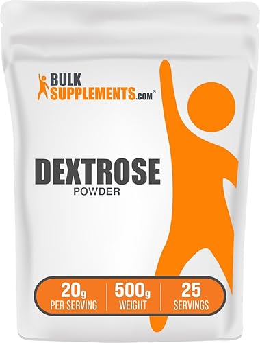 BulkSupplements. com Dextrosa en polvo - Dextrosa monohidrato, procedente de maíz, sustituto de azúcar y sin gluten, 0.71 oz por porción, 17.64 oz