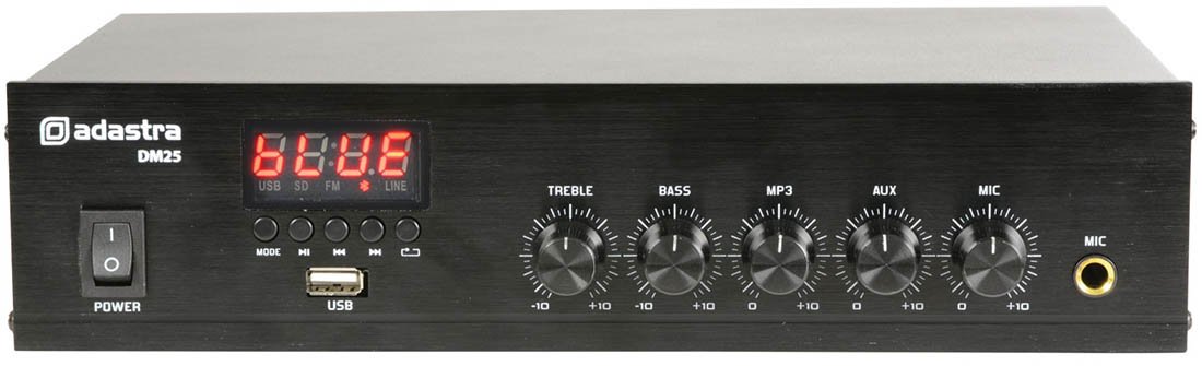 DM-Series Mixer Amplificatore 25Wrms con USB, Radio FM e Bluetooth, Amplificatore 100V Linea o 4-16 Ohm, Ingressi Mic/Aux, Uscita Mono per Piccole Installazioni Audio