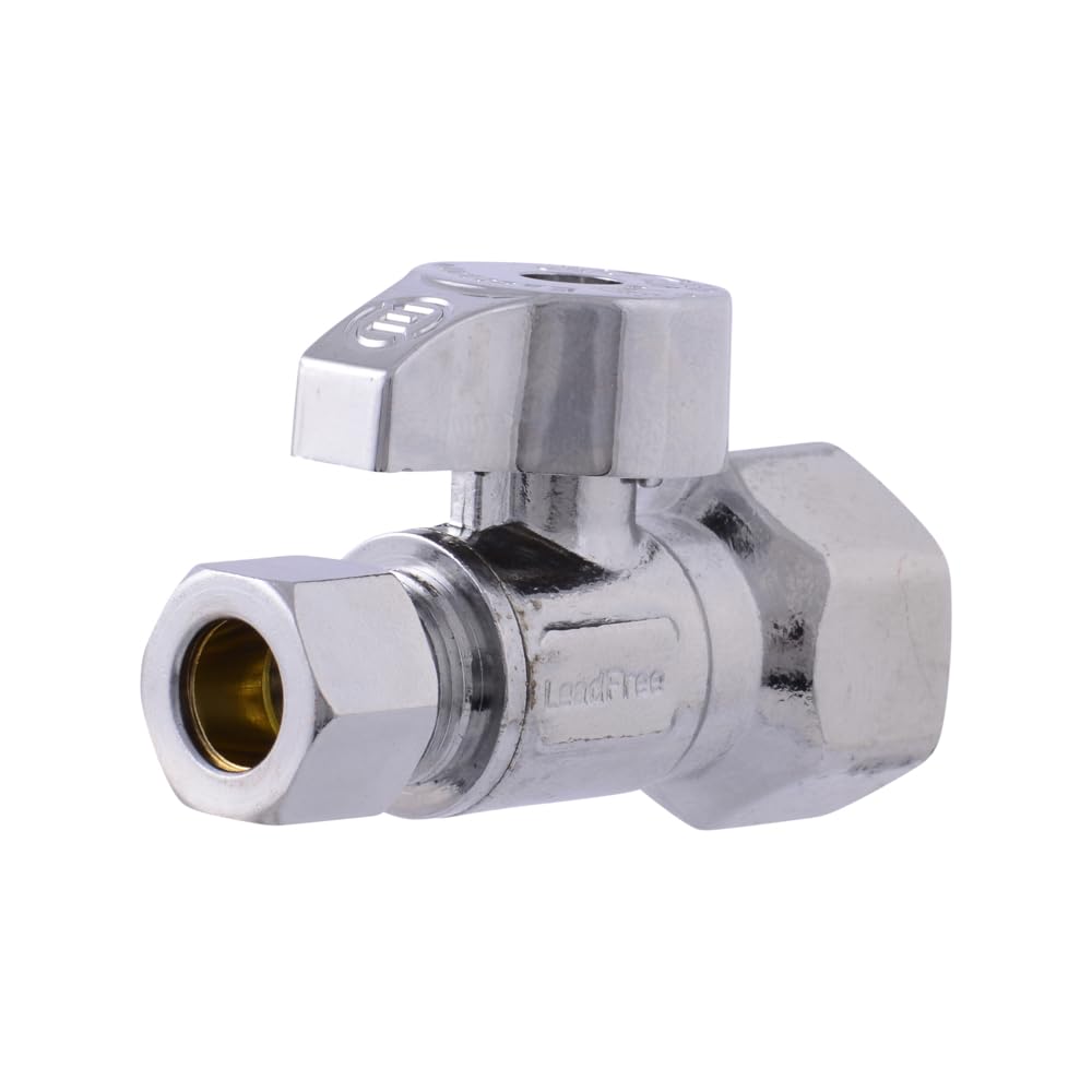 Eastman 1/2 Inch FIP x 3/8 Inch OD Compression Quarter Turn Straight Stop Valve, Brass Plumbing Fitting, Chrome, 10755LF