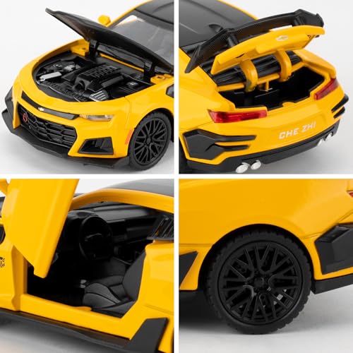 Image of 1 /32 Bumblebee Model Car Toy, Collectible Zinc Alloy Pull Back Vehicles Diecast Car Toy with Sound and Light for Adult Boys Girls (Yellow)