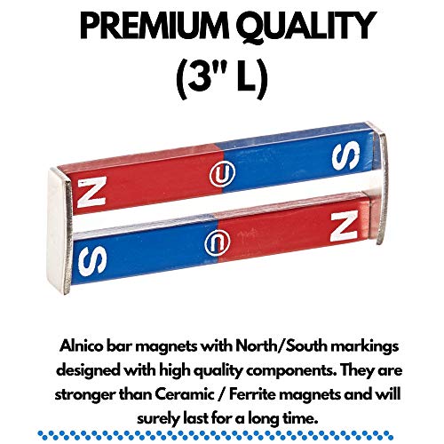 3 Inch Educational Alnico Bar Magnet With North South Identified For Student Teachers Science Education, 2 Pack #TOP6