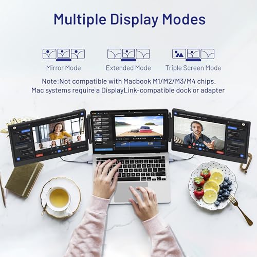 Image of domyfan 14 inch Laptop Screen Extender, S3 FHD 1080P IPS Triple Portable Monitor Laptop, HDMI /USB-A /Type-C Compatible with Windows /Mac /Android