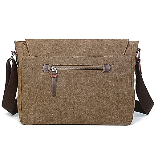 Umhängetasche, Vintage Canvas Schultertasche Herren, Multifunktionstasche mit Verstellbarem Schultergurt, für Schule und Arbeits,für Männer und Frauen, Braun