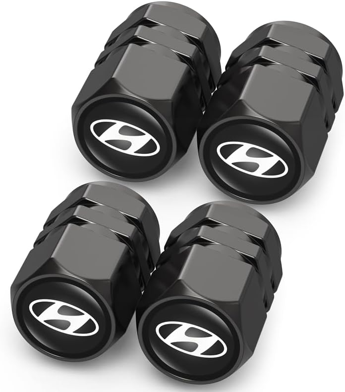 Black Alloy Tyre Valve Caps for Hyundai Santa Fe Palisade Kona Elantra