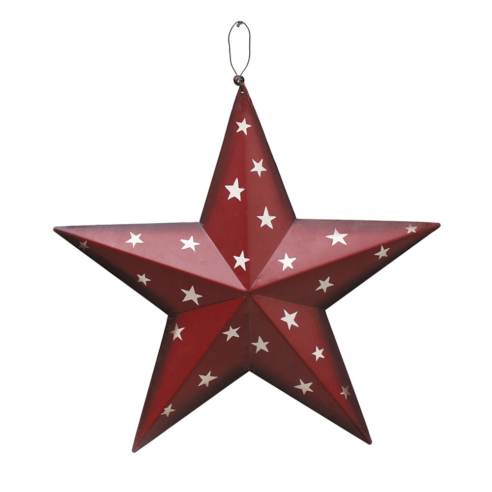 Patriotic Metal Barn Star Wall Decor, 12inch Hanging USA Flag Metal Stars Ornament Indoor Outdoor Americana Star Decor for Door Porch July 4th