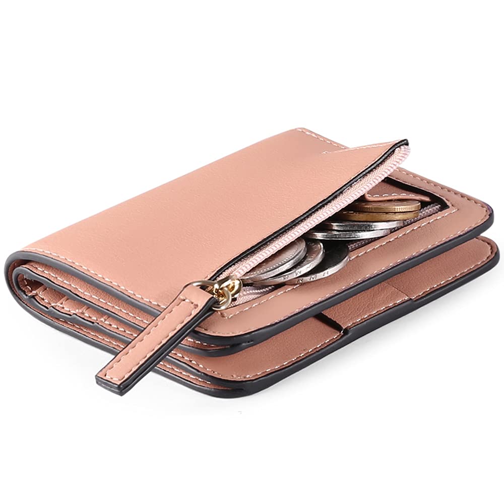 GAEKEAO Women's Wallet RFID Blocking Leather Compact Bi-fold Wallet for Woman Zipper Coin Pocket Small Ladies Purse with ID Window