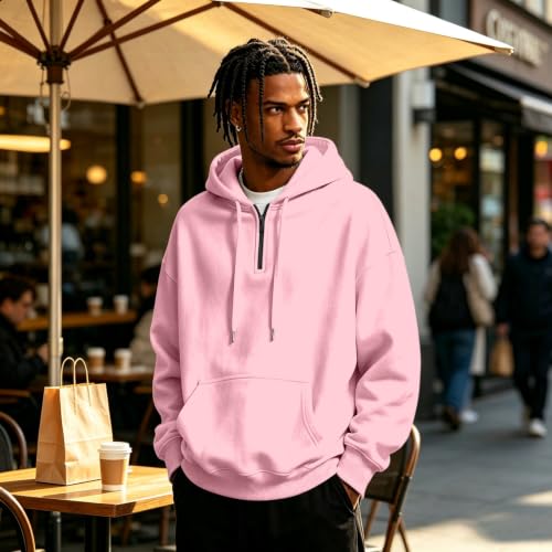 Hooded Sweatshirt Men Comfy Quarter Zip Fall Hoodies Kangaroo Pocket - image 3