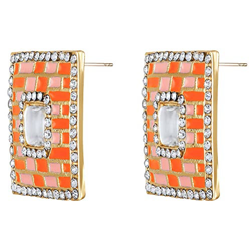 Crystal Dangler Earrings with Orange and Pink Enamel